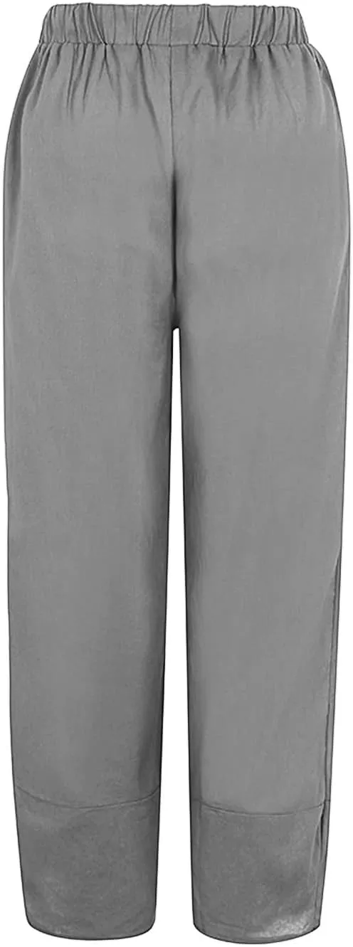 Womens Summer Wide Leg Linen Cropped Pant Dandelions Graphic Tulip Hem Trousers Lightweight Loose Fit Outfits with Pockets