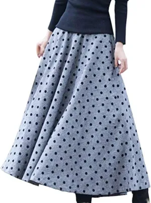 Women's Thick Vintage Plaid Pleated Skirt Autumn Winter Long Skirts