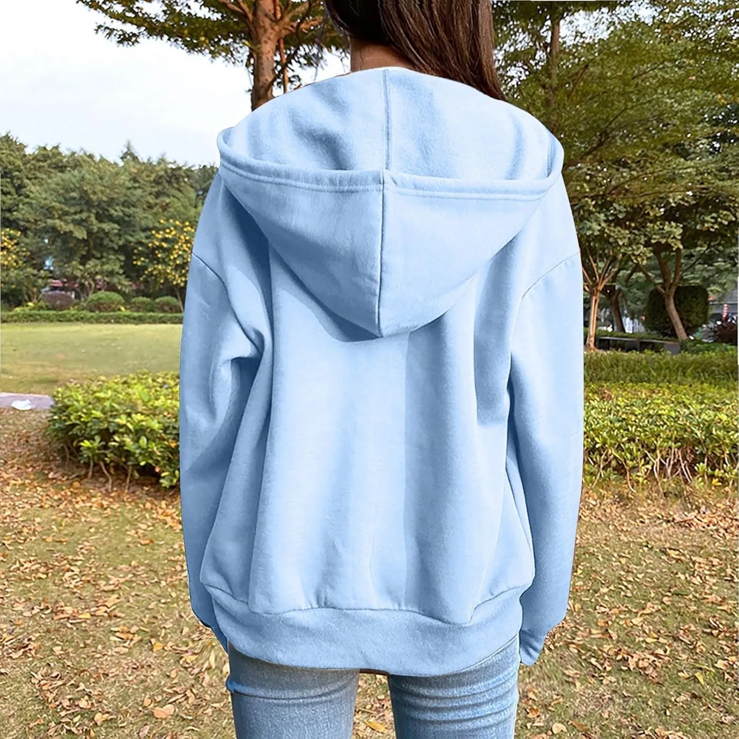 Womens Zip Up Hoodies Long Sleeve Oversized Sweatshirts Fleece Jacket Pockets 2024 Fall Outfits Fashion Y2K Clothes