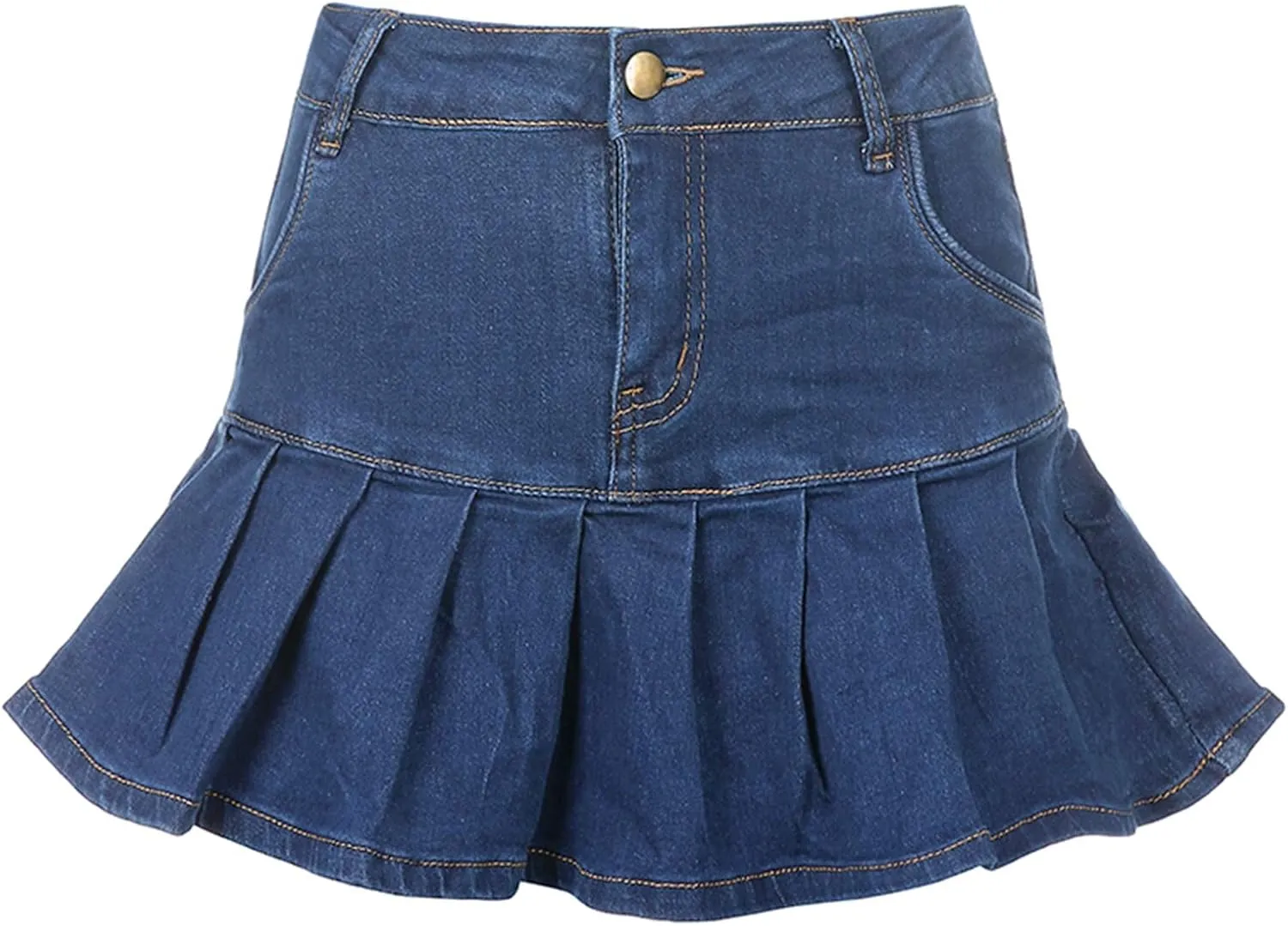 XBTCLXEBCO Girls Women High Waist Denim Skirts Casual A-Line Pleated Ruffled Mini Denim Skirt Flared Short Skater Skirt