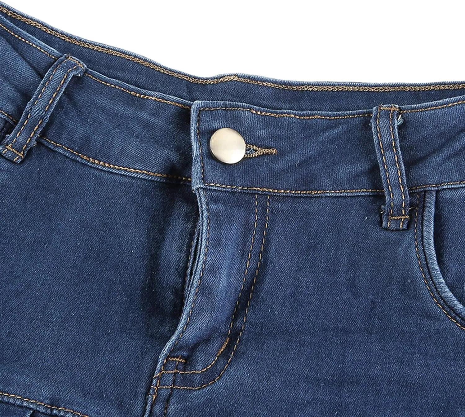 XBTCLXEBCO Girls Women High Waist Denim Skirts Casual A-Line Pleated Ruffled Mini Denim Skirt Flared Short Skater Skirt