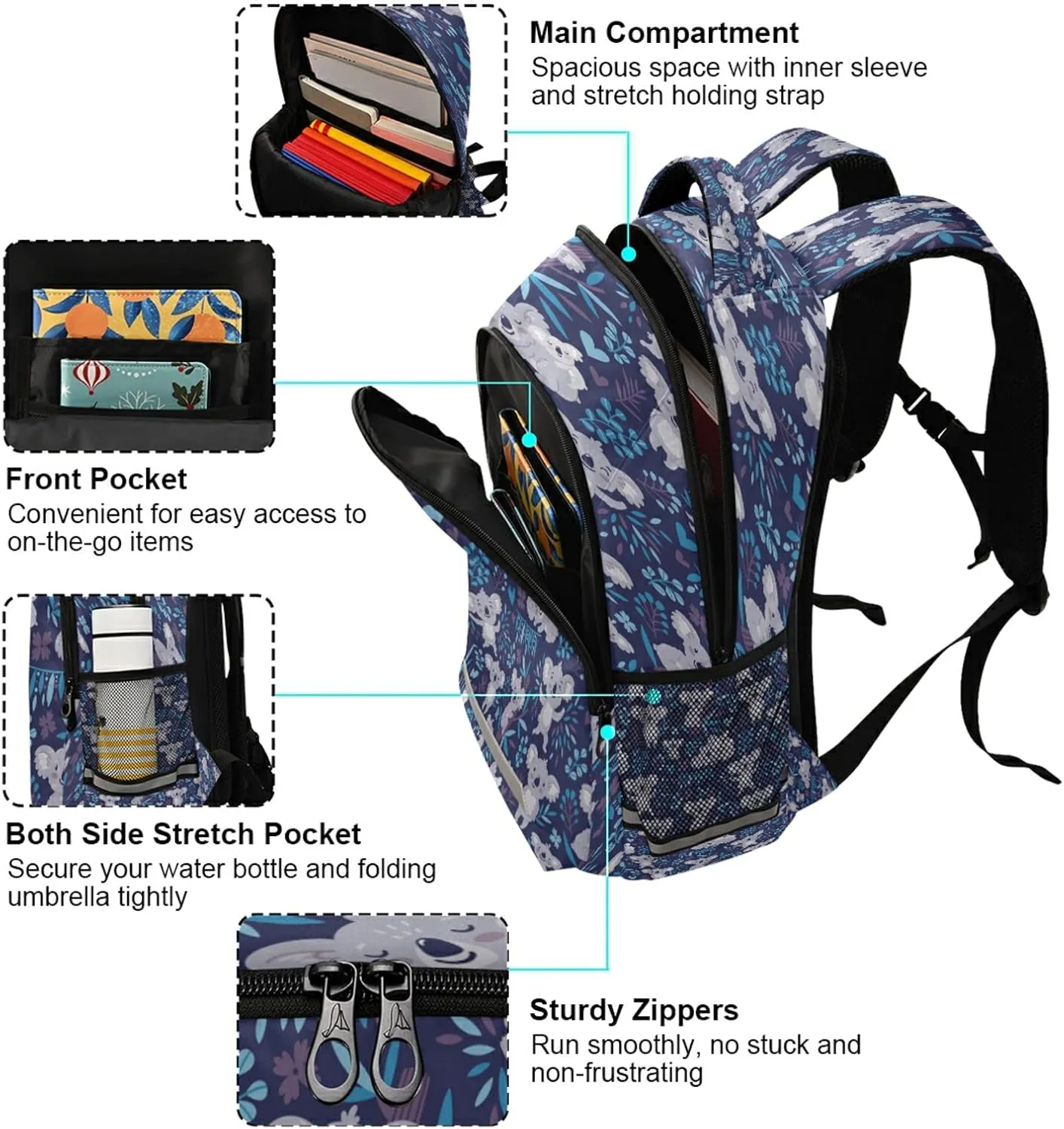 xigua Students Backpack Boy Girl School Bookbag,Cute Koala Waterproof 12.9In Laptop Backpack for Children Outdoor Camping Travel Daypack Casual Bags