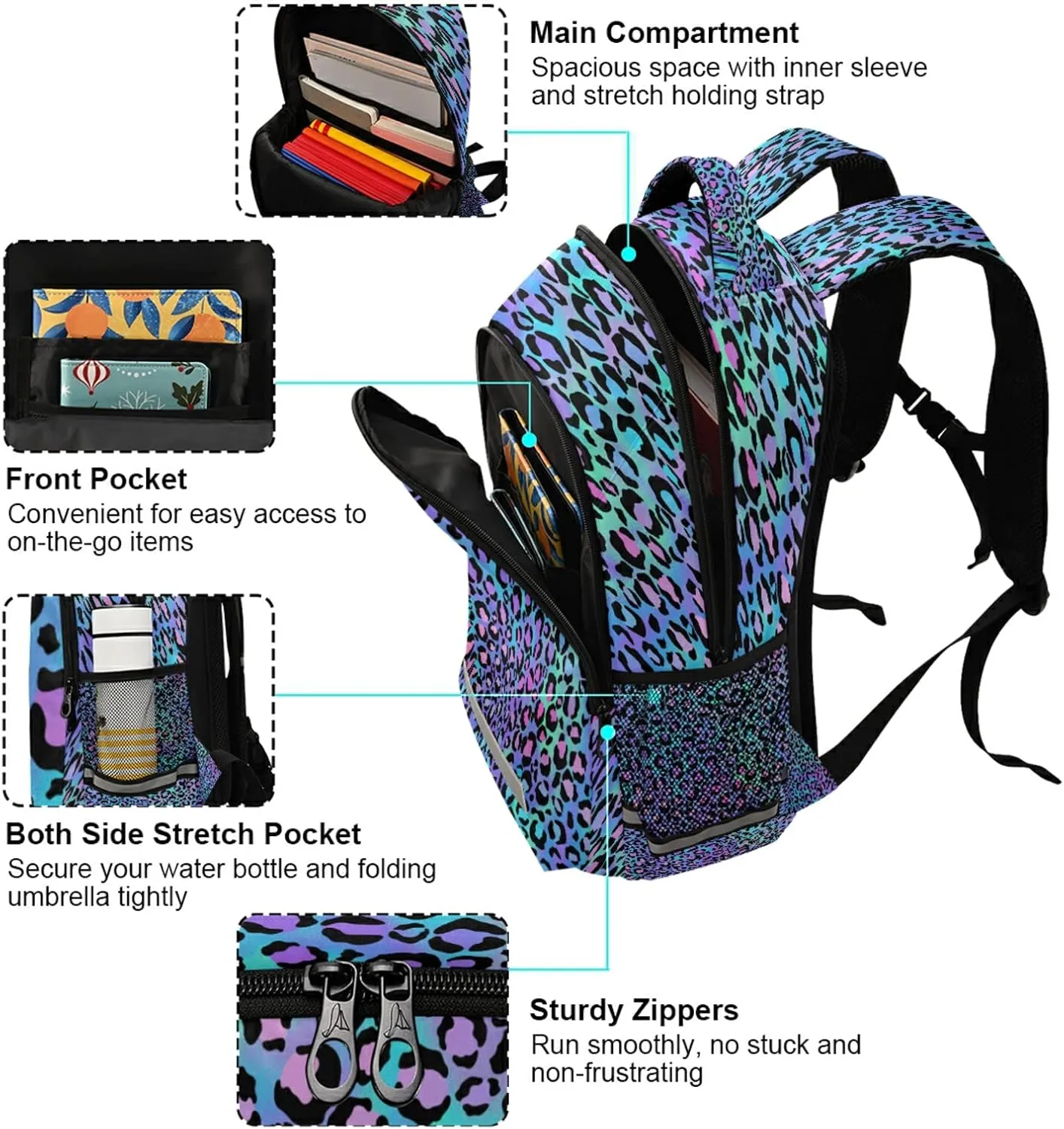 xigua Students Backpack Boy Girl School Bookbag,Fashion Color Leopard Print Waterproof 15In Laptop Backpack for Children Outdoor Camping Travel Daypack Casual Bags