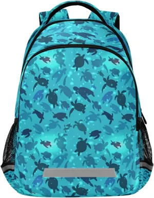 xigua Students Backpack Boy Girl School Bookbag,Glowing Beautiful Blue Turtle Waterproof 12.9In Laptop Backpack for Children Outdoor Camping Travel Daypack Casual Bags