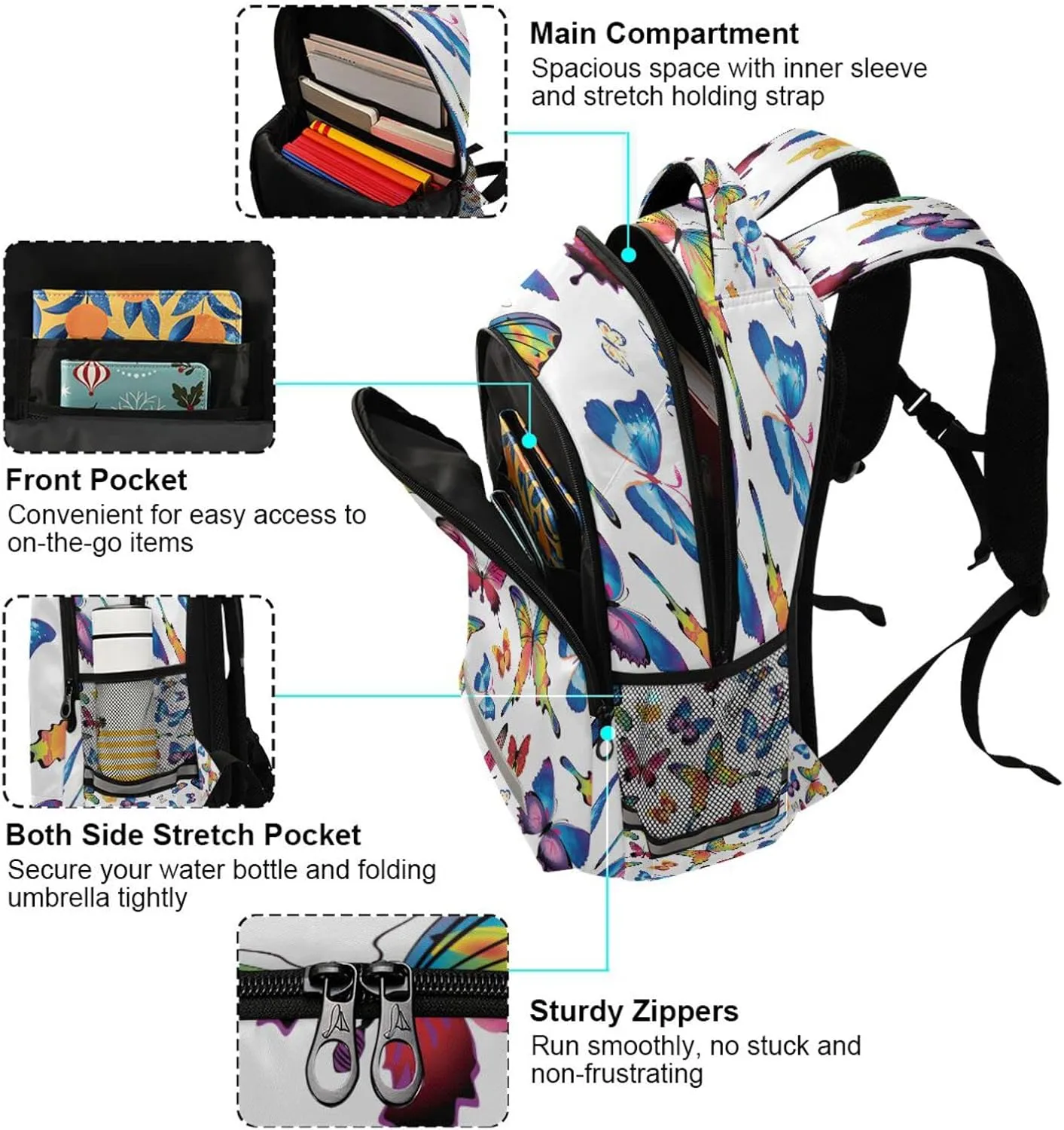 xigua Students Backpack Boy Girl School Bookbag,Waterproof 12.9In Laptop Backpack for Children Outdoor Camping Travel Daypack Casual Bags-Butterfly Pattern