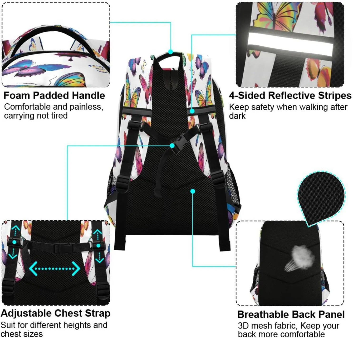 xigua Students Backpack Boy Girl School Bookbag,Waterproof 12.9In Laptop Backpack for Children Outdoor Camping Travel Daypack Casual Bags-Butterfly Pattern