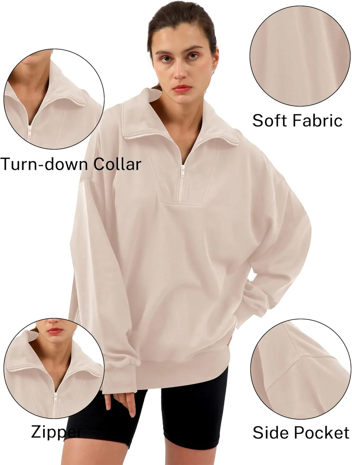 Xintianji Womens 1/4 Zip Pullover Sweatshirts Long Sleeve Drop Shoulder Half Hoodies Fall Oversized Sweater with side pockets