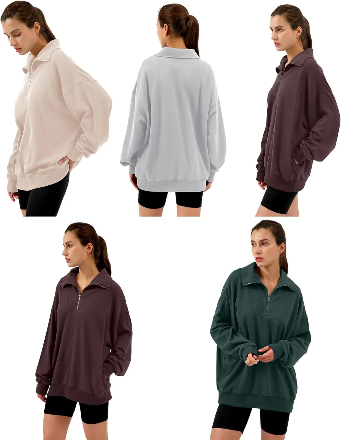 Xintianji Womens 1/4 Zip Pullover Sweatshirts Long Sleeve Drop Shoulder Half Hoodies Fall Oversized Sweater with side pockets