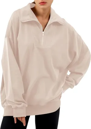 Xintianji Womens 1/4 Zip Pullover Sweatshirts Long Sleeve Drop Shoulder Half Hoodies Fall Oversized Sweater with side pockets