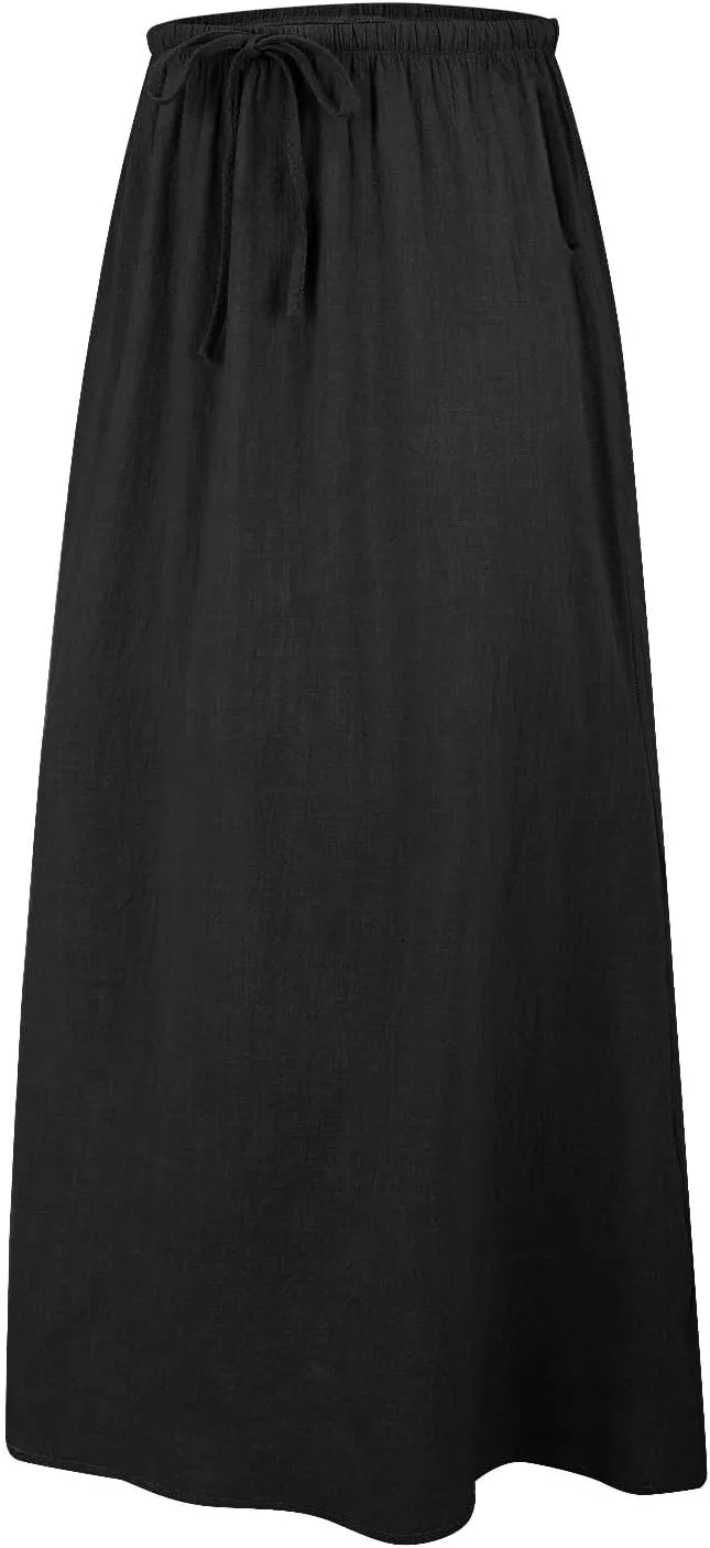 XOWRTE Linen Maxi Skirts for Women Trendy Summer Comfy Drawstring Waist A Line Skirts Cute Vacation Boho Long Flowy Skirts