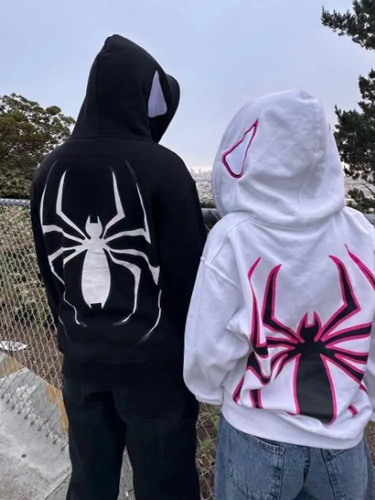 Y2k Hoodie Men Women Spider Full Zip Hoodie Y2k Jacket Hip Hop Aesthetic Graphic Hoodies Gothic Emo Grunge Hoodie