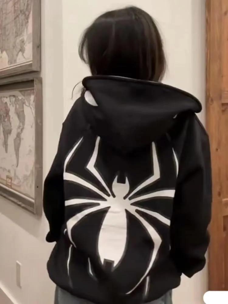 Y2k Hoodie Men Women Spider Full Zip Hoodie Y2k Jacket Hip Hop Aesthetic Graphic Hoodies Gothic Emo Grunge Hoodie