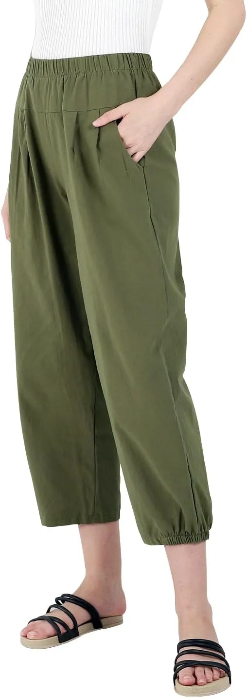 yoeasy Women's Linen Ankle Capris Trousers Loose Comfy Lounge Elastic Waist Pants with Pockets
