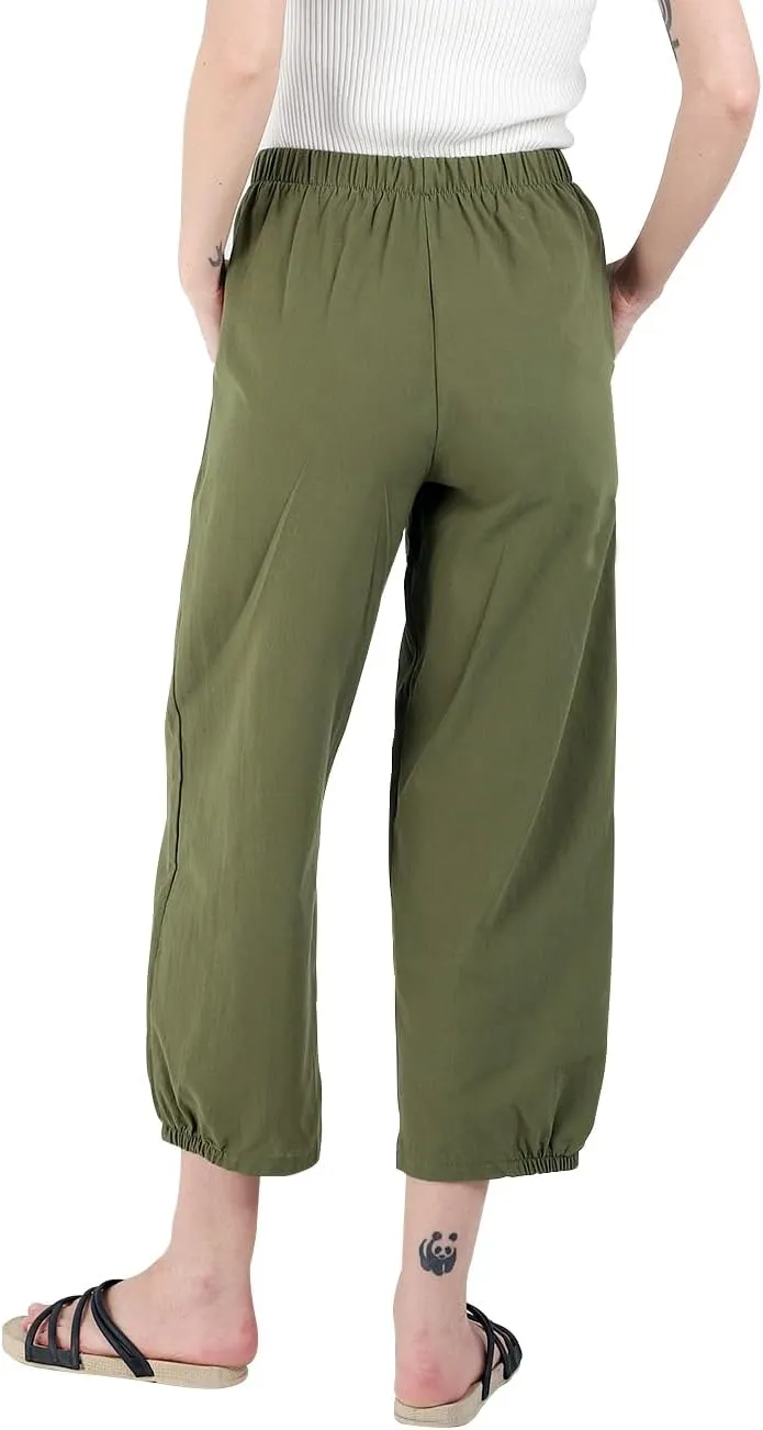 yoeasy Women's Linen Ankle Capris Trousers Loose Comfy Lounge Elastic Waist Pants with Pockets