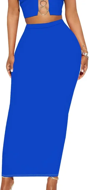 Yuopeid Women's Summer Bodycon High Waist Slim Fit Solid Color Casual Cocktail Club Party Pencil Long Maxi Skirts