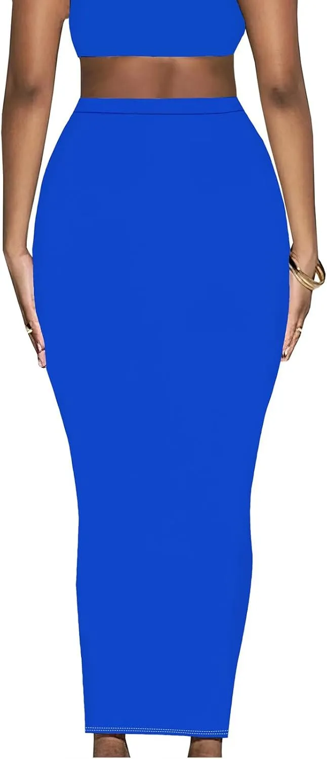 Yuopeid Women's Summer Bodycon High Waist Slim Fit Solid Color Casual Cocktail Club Party Pencil Long Maxi Skirts