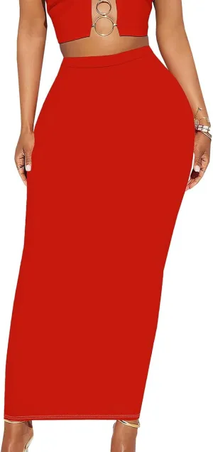 Yuopeid Women's Summer Bodycon High Waist Slim Fit Solid Color Casual Cocktail Club Party Pencil Long Maxi Skirts