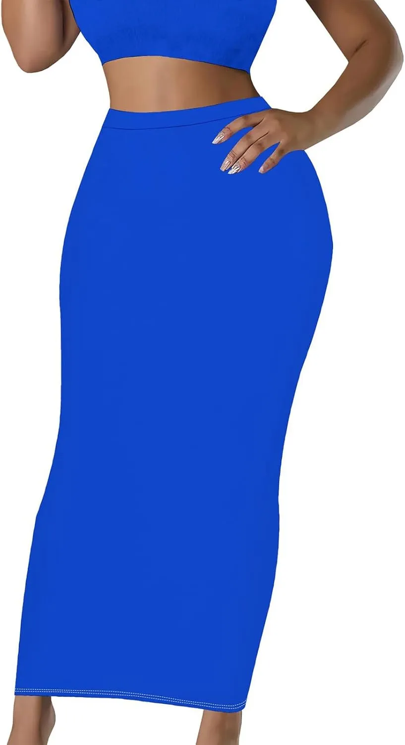 Yuopeid Women's Summer Bodycon High Waist Slim Fit Solid Color Casual Cocktail Club Party Pencil Long Maxi Skirts