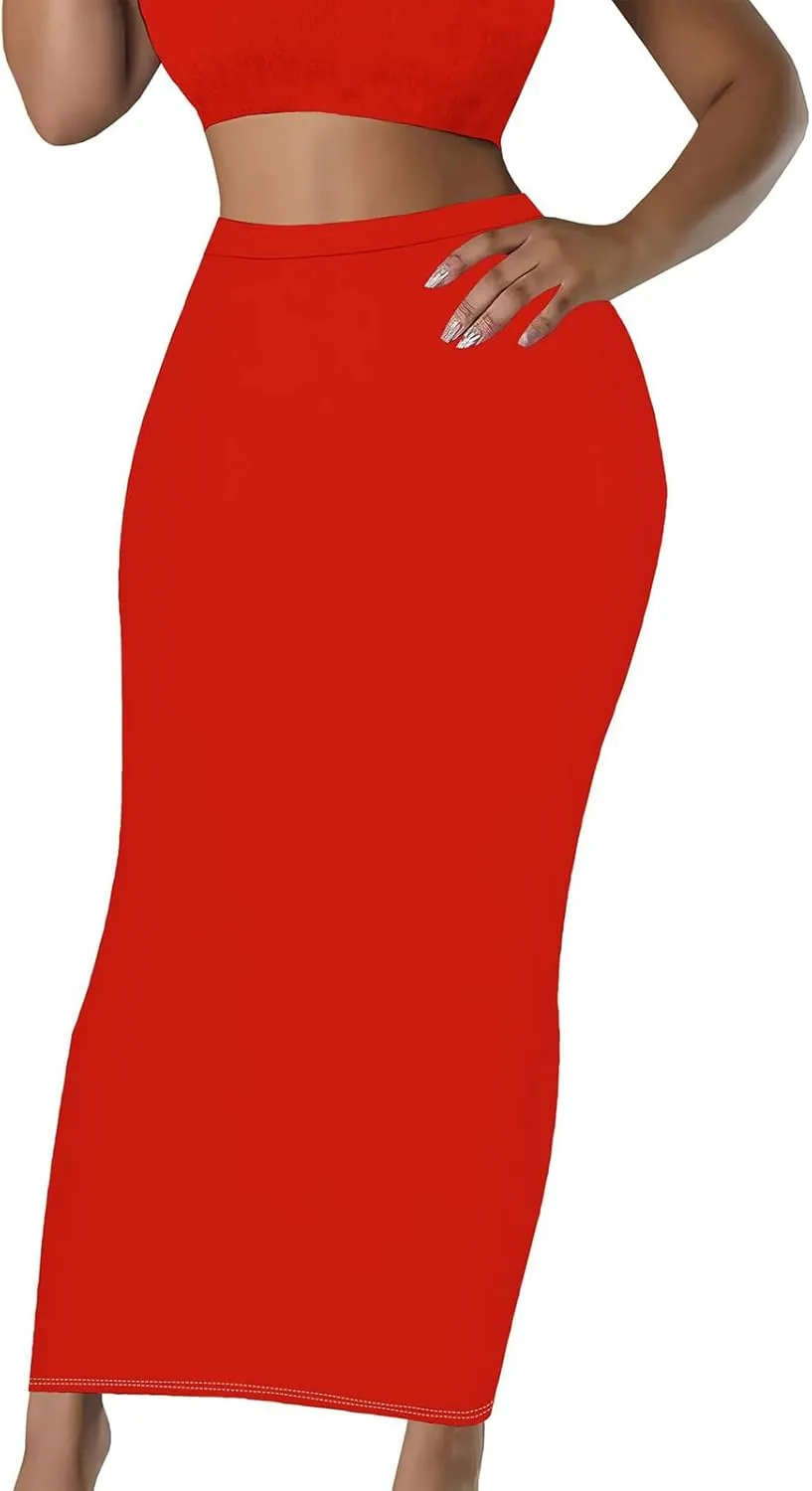 Yuopeid Women's Summer Bodycon High Waist Slim Fit Solid Color Casual Cocktail Club Party Pencil Long Maxi Skirts