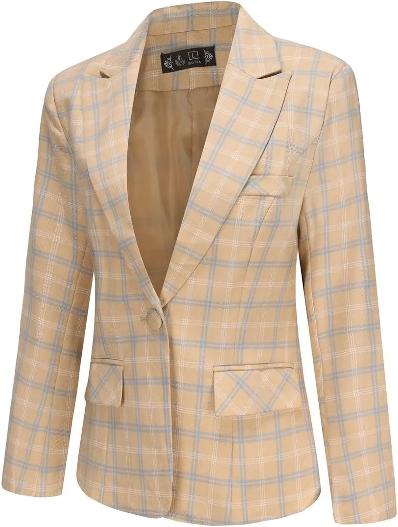 YYNUDA Women's Business Plaid Suit Set Lady 2 Piece 1 Button Office Blazer Jacket and Pants for Work