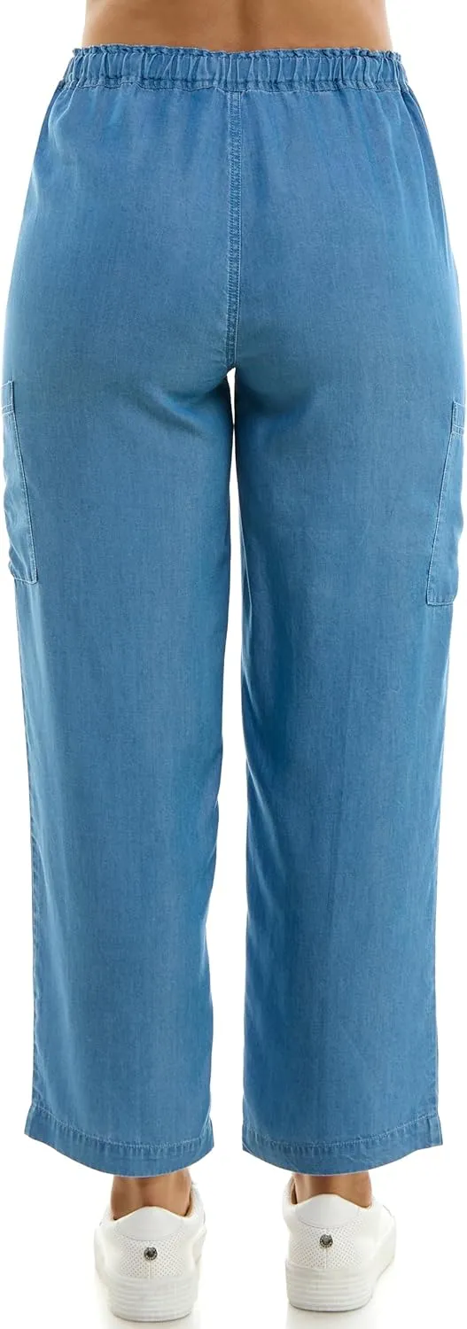 Zac & Rachel Women's Tencel Ankle Length Pant with Elastic Wasitband, Self Adjustible Belt and Functional Side Cargo Pockets