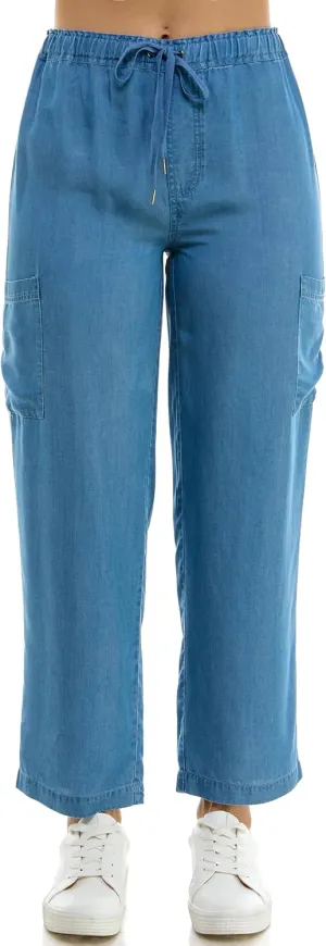 Zac & Rachel Women's Tencel Ankle Length Pant with Elastic Wasitband, Self Adjustible Belt and Functional Side Cargo Pockets
