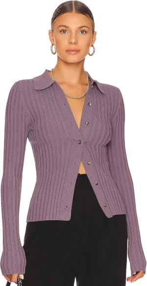 ZAFUL Women's V Neck Button Down Ribbed Sweater Cardigan Long Sleeve Polo Collar Slim Knitted Pullover