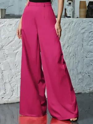 ZARKL Women's Pants Pants for Women Zip Back Wide Leg Pants (Color : Hot Pink, Size : Large)