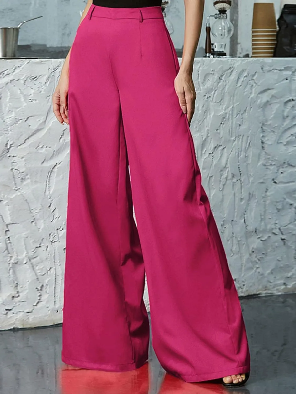 ZARKL Women's Pants Pants for Women Zip Back Wide Leg Pants (Color : Hot Pink, Size : Large)
